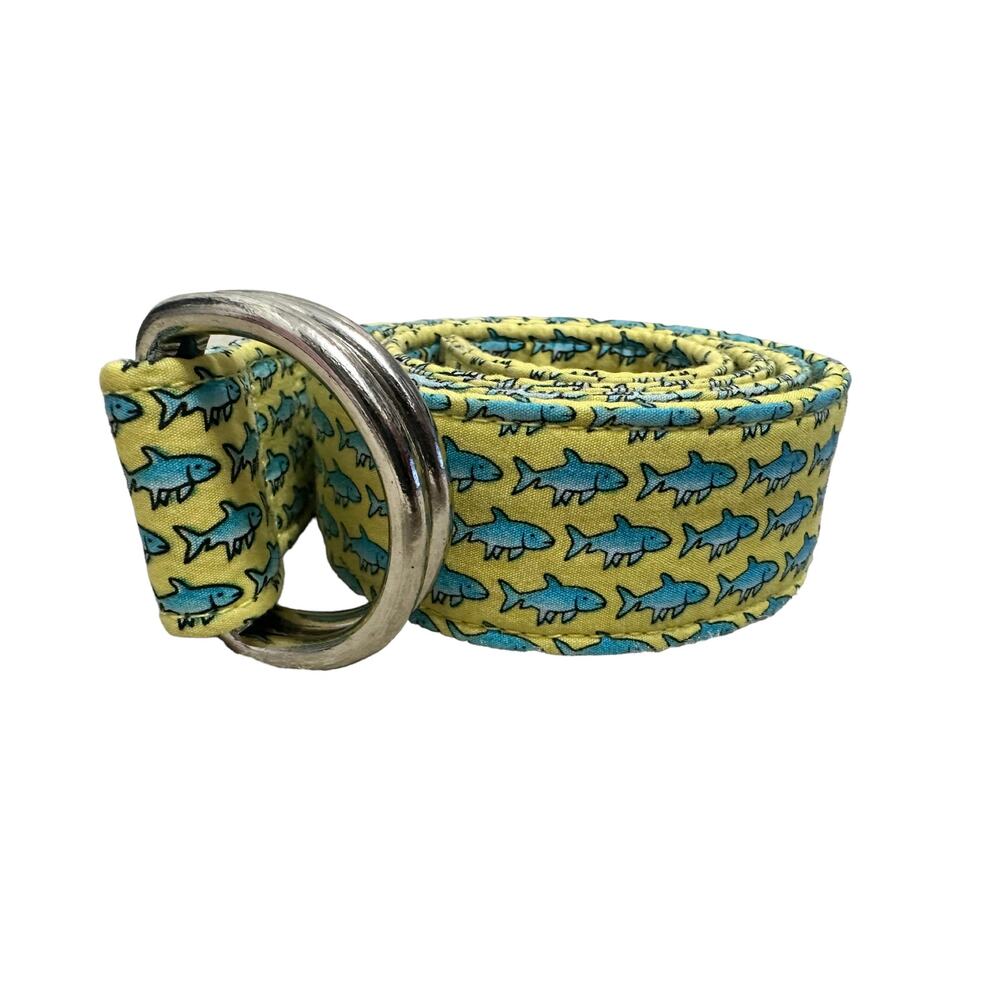 Vineyard Vines By Shep Ian Medium green fish print Double Ring Belt